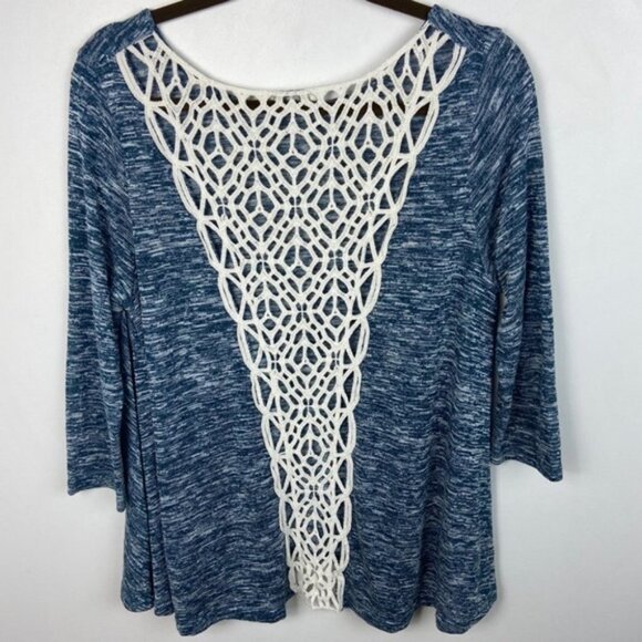 Umgee Peppered‎ Knit Swing Top Indigo Blue Size Medium Heathered Crochet Sweater - Picture 5 of 8